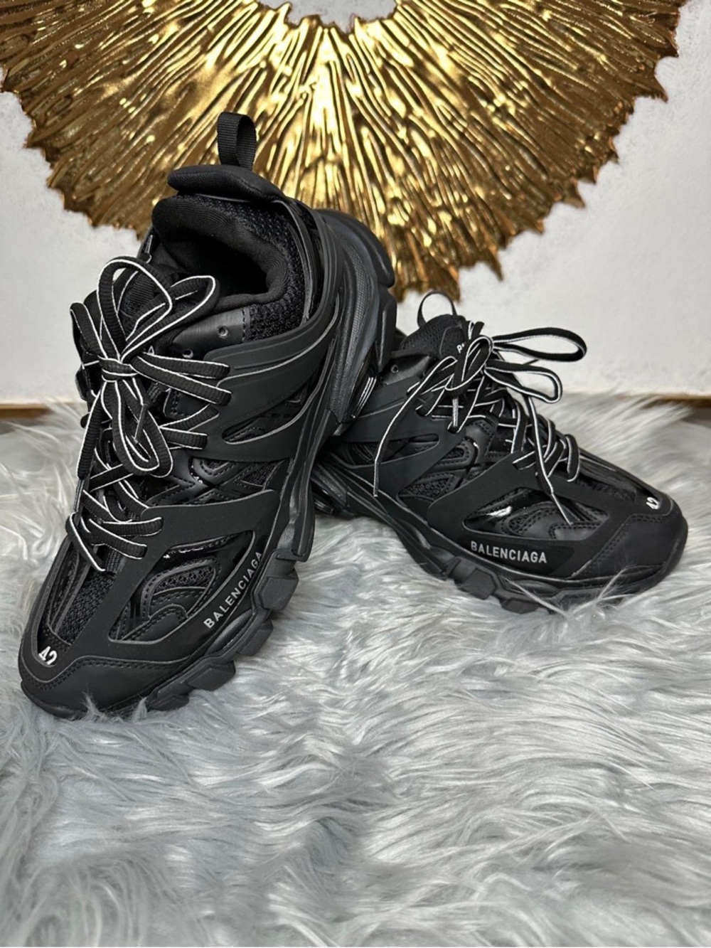 Balenciaga Black Layered Track Sneakers with Reflective Accents
